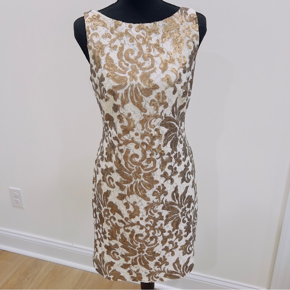 Ralph Lauren Dresses & Skirts - Lauren Ralph Lauren Gold Sequin Floral Jacquard Sleeveless Cocktail Dress 8